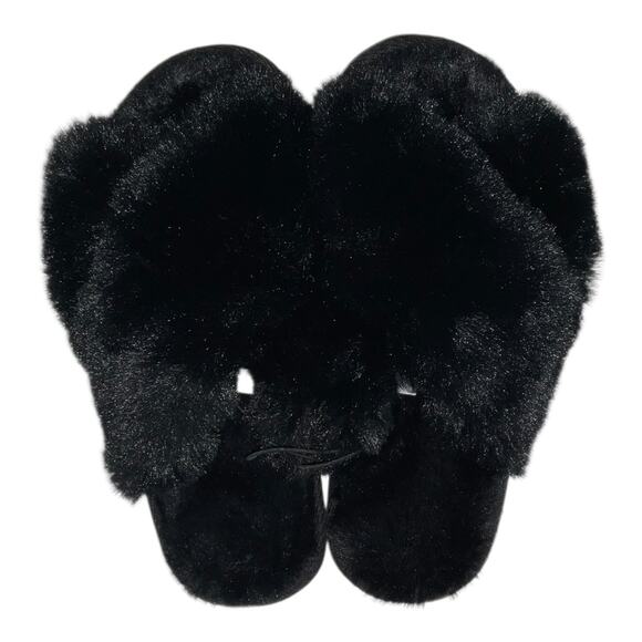 Maison Jules Women's Criss Cross Faux Fur Slippers Black Size S (5-6) - Picture 4 of 5